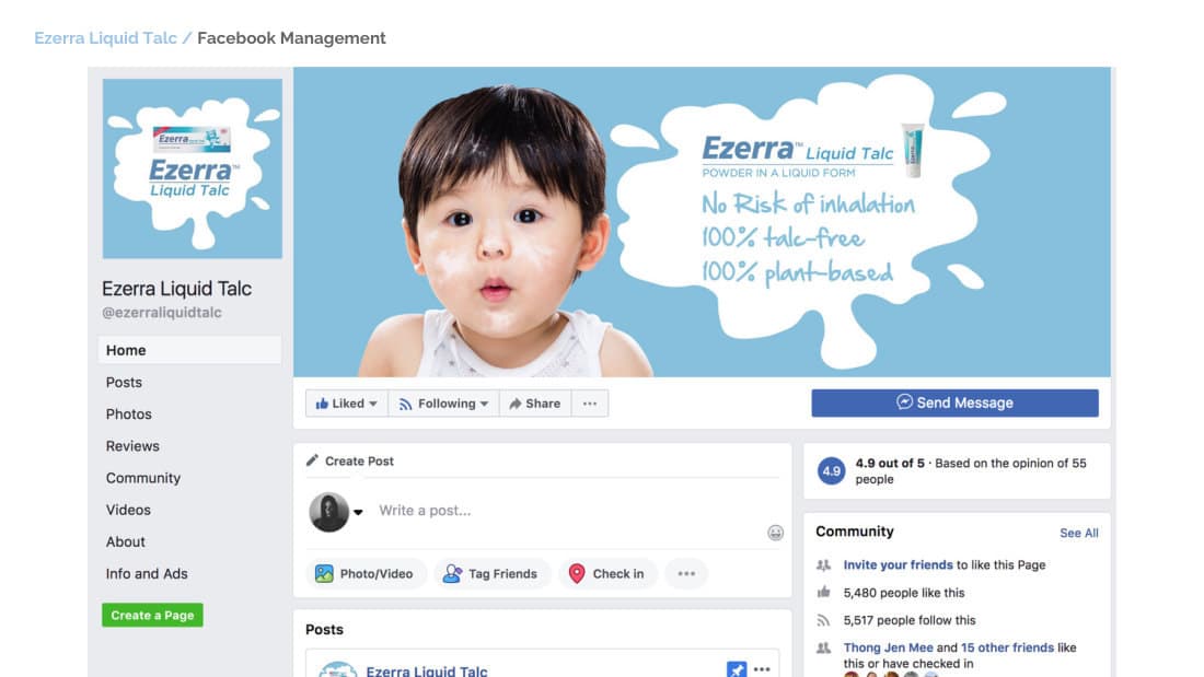Ezerra Liquid Talc Facebook page