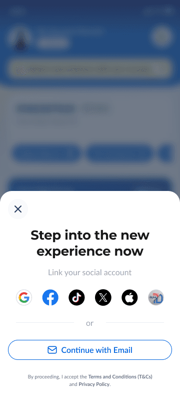 Home screen with a sheet inviting the user to link a social account