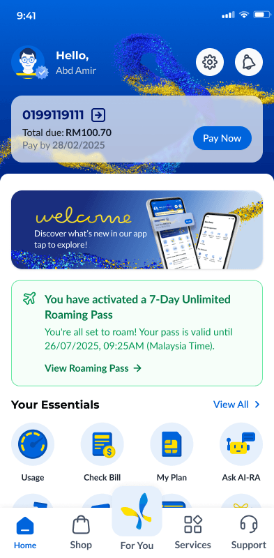 CelcomDigi app home screen