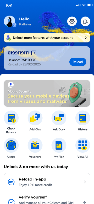 Prepaid home screen
