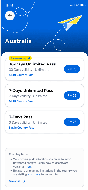 Roaming pass selection for Australia