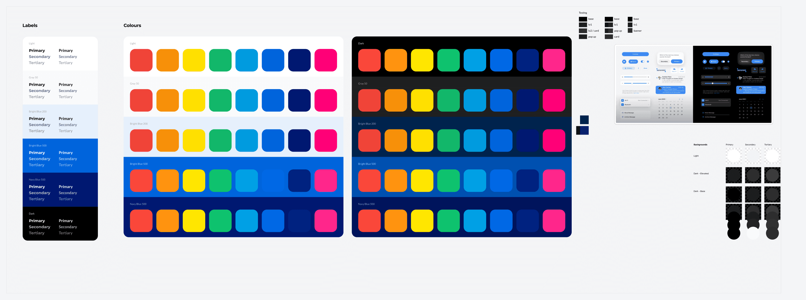 DotLabs colour checker: brand colours tested on light and dark backgrounds